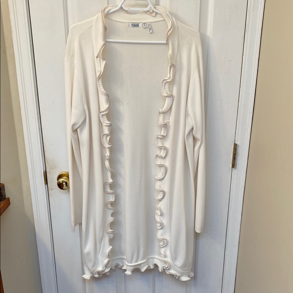 Cream Ruffle Trim Cardigan - Picture 2 of 5